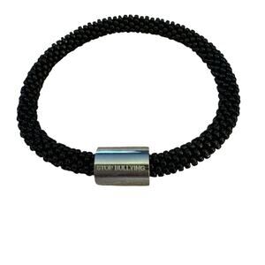 Sashko Co Stop Bullying Hand Crafted Black Iridescent Glass Bead Bracelet